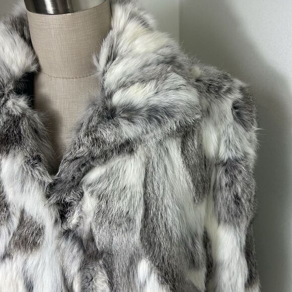 Adrienne Landau Fur Coat White Grey Soft Pure Rabbit Women's XL - Picture 2 of 16